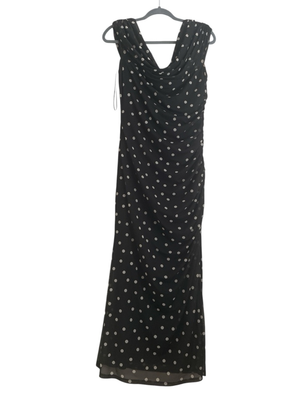 Abercrombie & Fitch Polka Dot Ruched MIDI Dress Off Shoulder Black Cream SZ LP